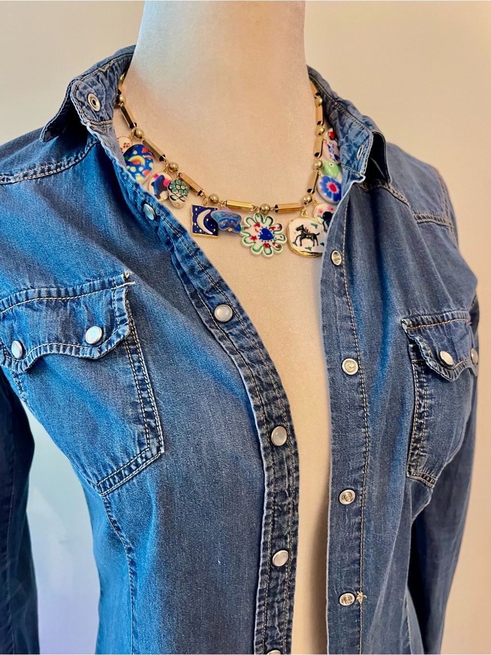 Blue Oversized Enamel Charms Necklace - Picture 8 of 8